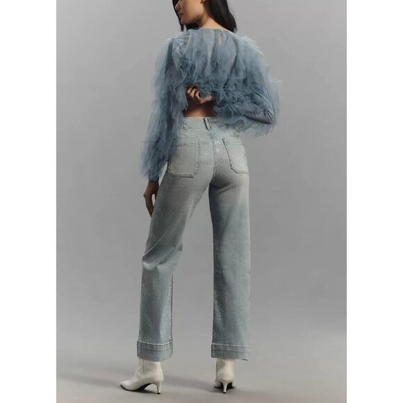 The Colette Cropped High-Rise Wide-Leg Jeans by Maeve: Rhinestone Sparkle 24W - Picture 3 of 4